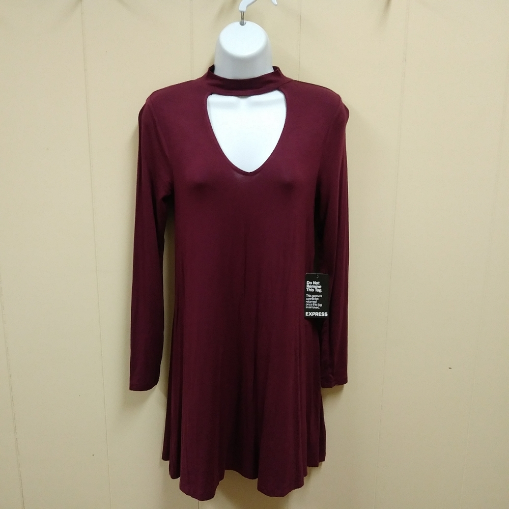 Express long sleeve burgundy cut out dress as XS NWT
